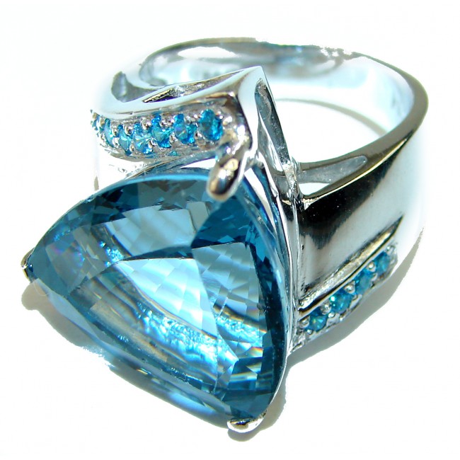 18.8 carat Large Swiss Blue Topaz .925 Sterling Silver handmade Ring size 7