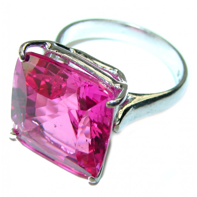 Really Hot Pink Topaz .925 Silver handcrafted Cocktail Ring s. 9 1/2