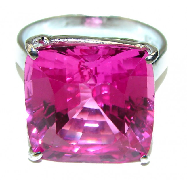 Really Hot Pink Topaz .925 Silver handcrafted Cocktail Ring s. 9 1/2