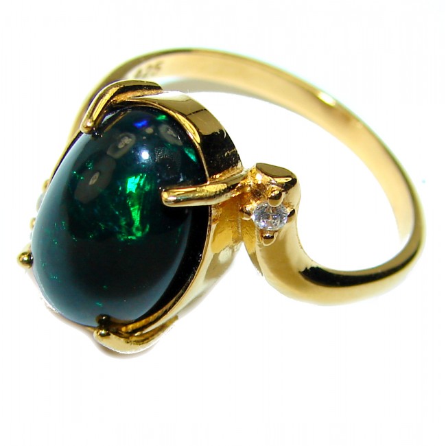 Vintage Design 9.2ctw Genuine Black Opal 14K Gold over .925 Sterling Silver handmade Ring size 8