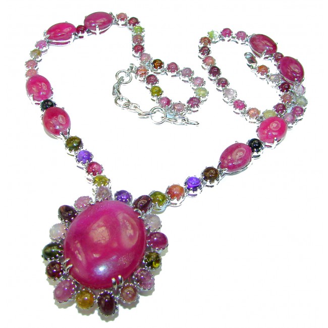 Infinity 70.5 grams authentic Ruby Tourmaline .925 Sterling Silver handcrafted necklace