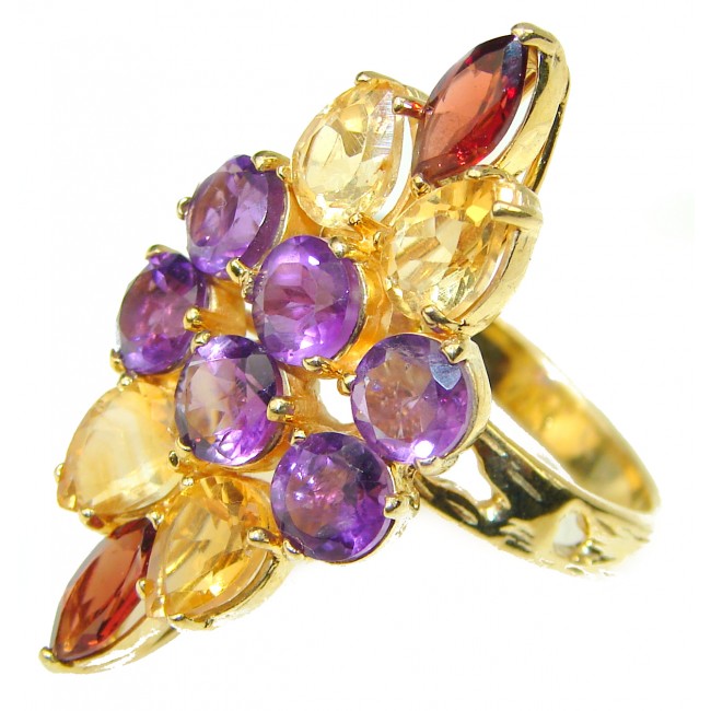 Incredible authentic Multigem 14K Gold over .925 Sterling Silver handcrafted Large ring size 8