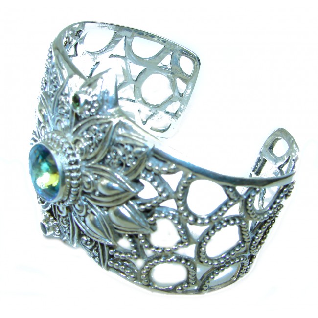 Huge Luxury Aqua Magic Topaz .925 Sterling Silver handmade Cuff/Bracelet