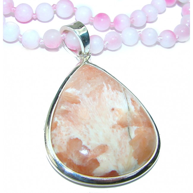Natural Peach color Opal .925 Sterling Silver handcrafted necklace