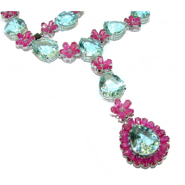 Mademoiselle Aquamarine Ruby .925 Sterling Silver handmade necklace