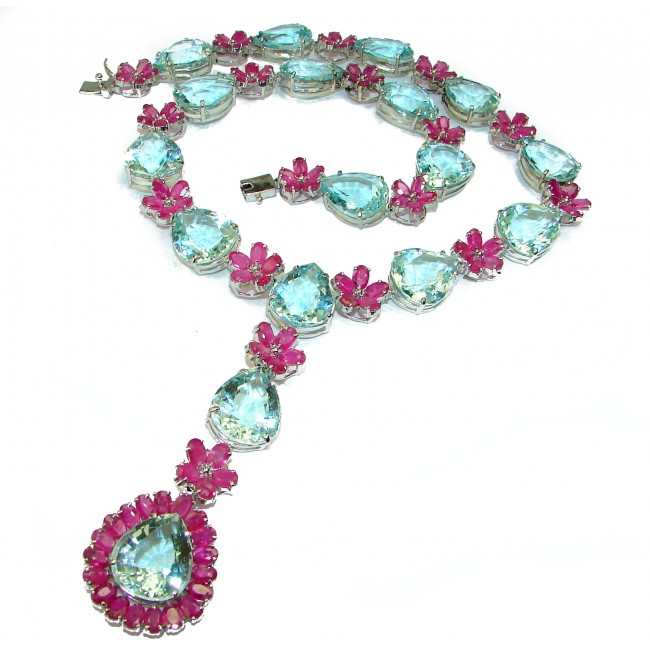 Mademoiselle Aquamarine Ruby .925 Sterling Silver handmade necklace