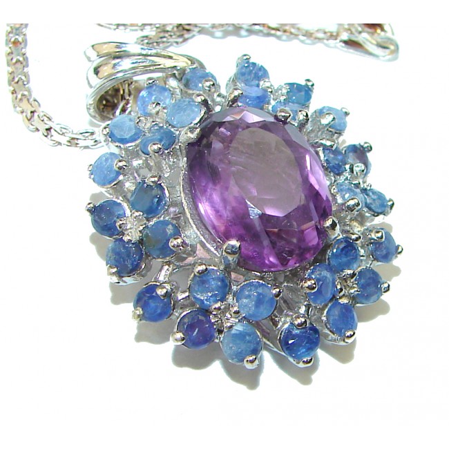 Real Masterpiece Amethyst Sapphire .925 Sterling Silver handcrafted Necklace