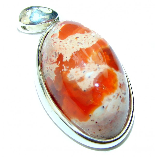 Spectacular Natural Mexican Fire Opal .925 Sterling Silver handmade Pendant