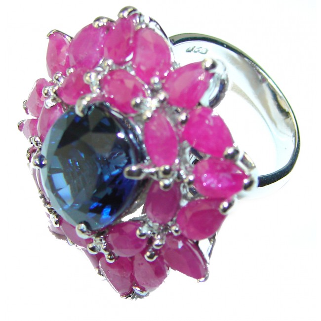 Incredible London Blue Topaz Ruby .925 Sterling Silver handcrafted ring size 5 3/4
