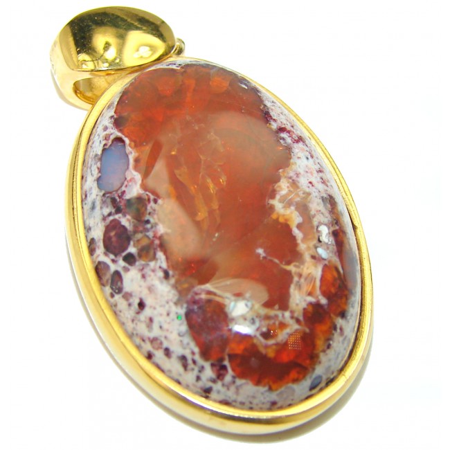 Spectacular Natural Mexican Fire Opal 14k Gold over .925 Sterling Silver handmade Pendant