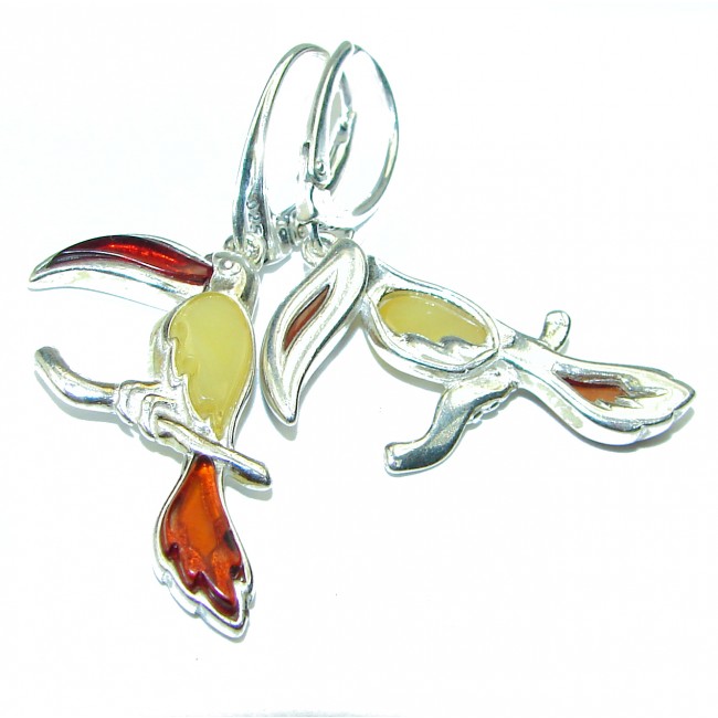 Two Parrots Baltic Polish Amber .925 Sterling Silver earrings