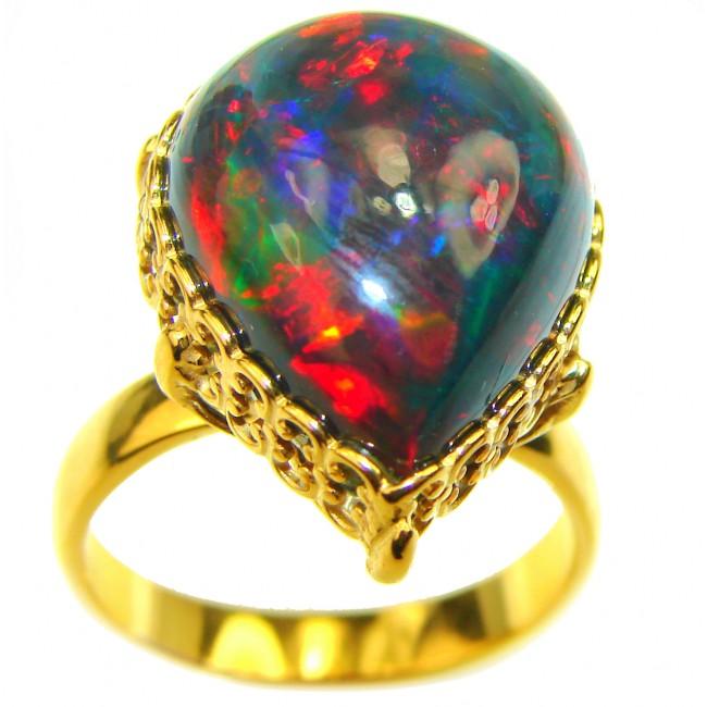 DEVOTION Genuine 33.5 carat Black Opal Emerald 18K Gold over .925 Sterling Silver handmade Ring size 9 1/4