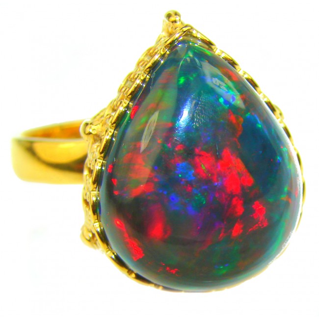 DEVOTION Genuine 33.5 carat Black Opal Emerald 18K Gold over .925 Sterling Silver handmade Ring size 9 1/4