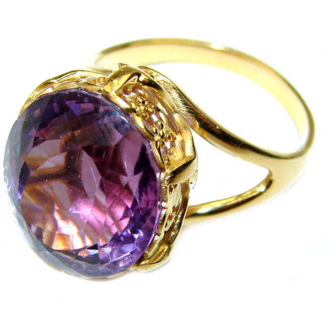 Spectacular 18.5 carat Amethyst 18K Gold over .925 Sterling Silver Handcrafted Large Ring size 9