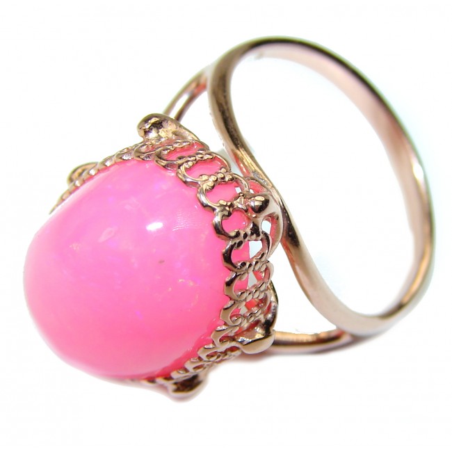 Pink Galaxy Ethiopian Opal 18K Rose Gold over .925 Sterling Silver handcrafted Ring size 9