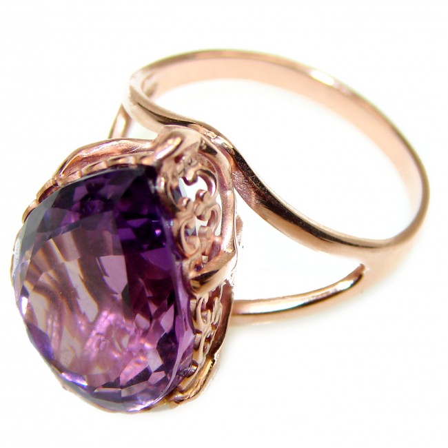 Spectacular 28.5 carat Amethyst 18K Rose Gold over .925 Sterling Silver Handcrafted Ring size 9