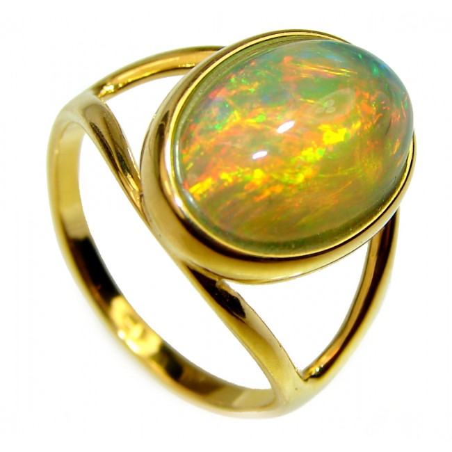 A Thousands stars Genuine Black Opal 18k Gold over .925 Sterling Silver handmade Ring size 7 1/4