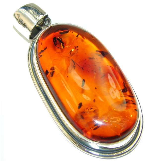 Large Authentic Baltic Amber .925 Sterling Silver handmade Pendant