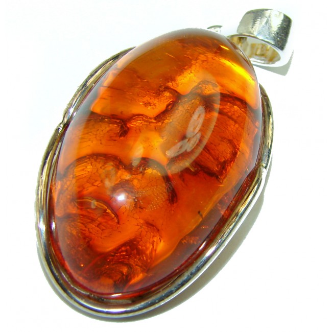 Large Authentic Baltic Amber .925 Sterling Silver handmade Pendant