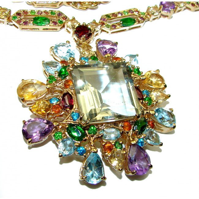 Exquisite Beauty 48.5 grams authentic Green Amethyst 18K Gold over .925 Sterling Silver handcrafted necklace