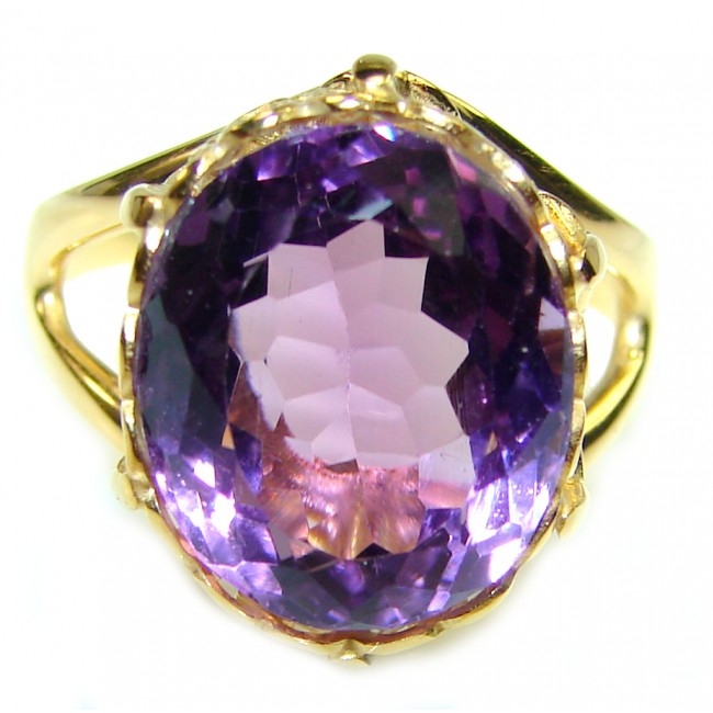 Spectacular 10.5 carat Amethyst 18K Gold over .925 Sterling Silver Handcrafted Ring size 7