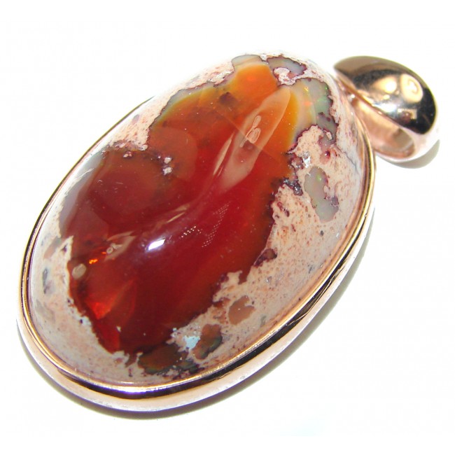 Spectacular Natural Mexican Fire Opal 14K Gold over .925 Sterling Silver handmade Pendant