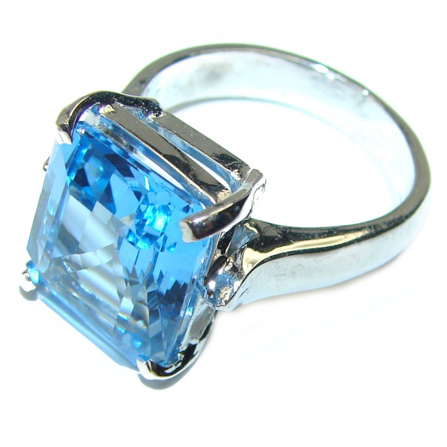 17.8 carat Large Swiss Blue Topaz .925 Sterling Silver handmade Ring size 7 1/4
