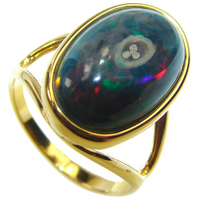 DEVOTION Genuine 33.5 carat Black Opal 18K Gold over .925 Sterling Silver handmade Ring size 9