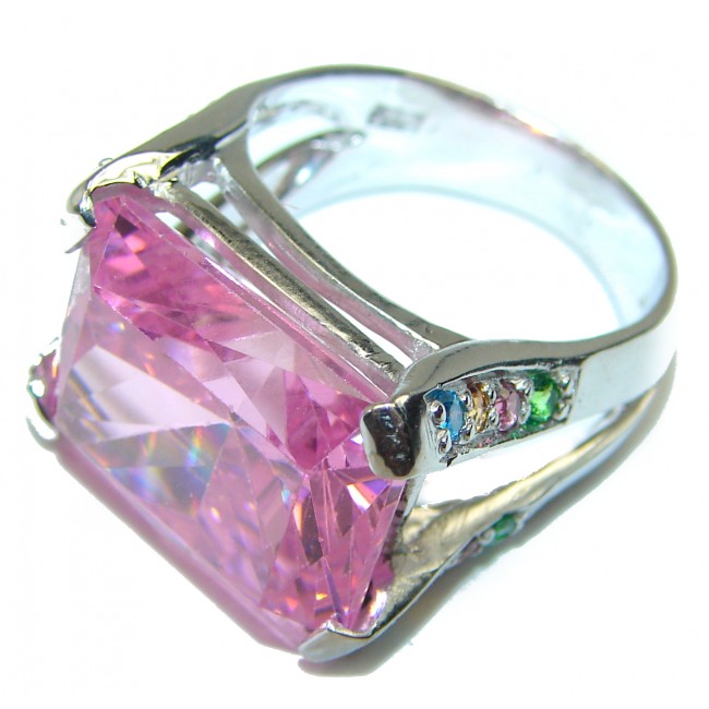 Incredible Pink Topaz .925 Silver handcrafted Cocktail Ring s. 5 1/2