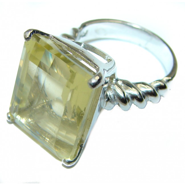 12.8 carat Genuine Lemon Quartz .925 Sterling Silver handcrafted ring size 6 1/2