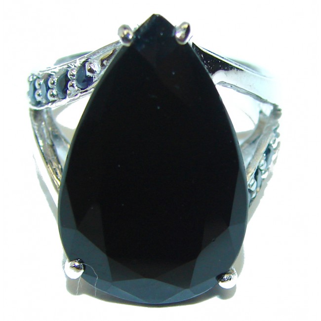 Huge Black Onyx .925 Sterling Silver handcrafted ring; s. 6