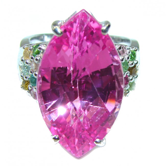 Marquise cut Pink Topaz .925 Sterling Silver handcrafted ring size 6 3/4