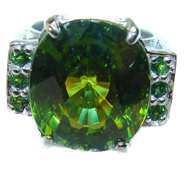 Power of Nature 21.2 carat Green Topaz .925 Sterling Silver handcrafted Ring s. 5 3/4