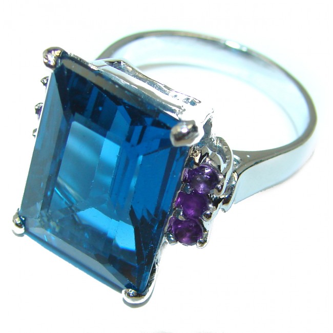 Magic Perfection 22.5 carat London Blue Topaz .925 Sterling Silver Ring size 7 1/4