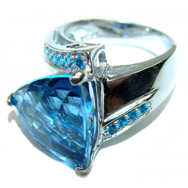 22.8 carat Large Swiss Blue Topaz .925 Sterling Silver handmade Ring size 5 3/4