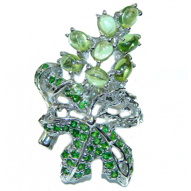 Green Grapes Peridot Chrome Diopside .925 Sterling Silver Large ring s. 9