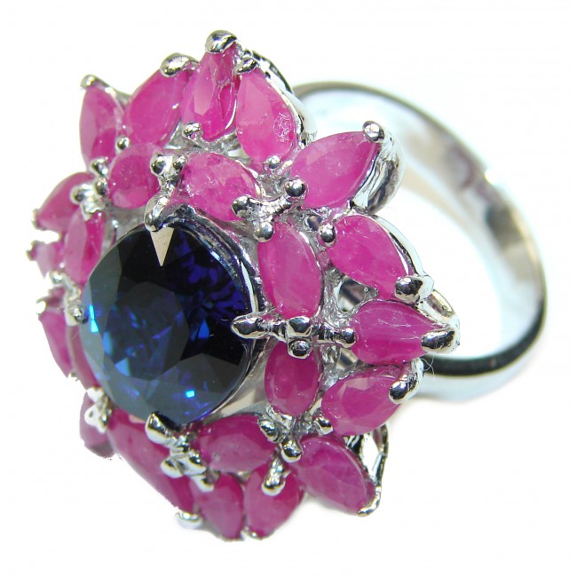 Pure Perfection London Blue Topaz Ruby .925 Sterling Silver handcrafted ring size 7 3/4