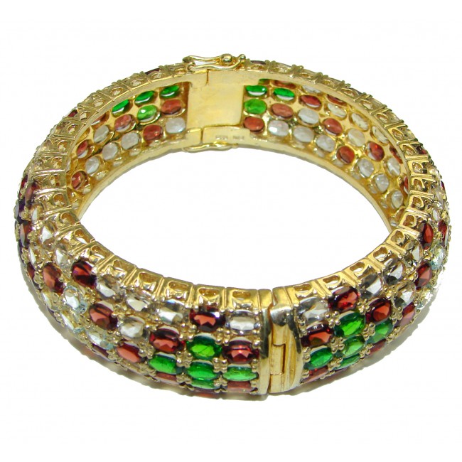 One of the kind Multi gems 14K Gold over .925 Sterling Silver handmade bangle Bracelet