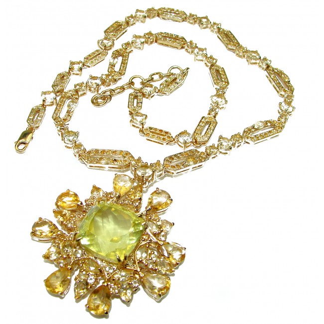 Exquisite Beauty 48.5 grams authentic Lemon Quartz 18K Gold over .925 Sterling Silver handcrafted necklace