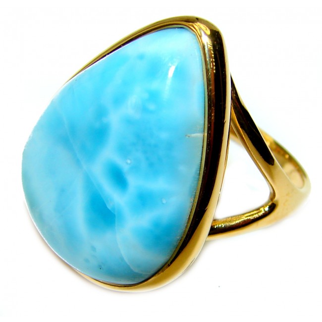Caribbean Treasure Larimar 18K Gold over .925 Sterling Silver handcrafted Ring size 7