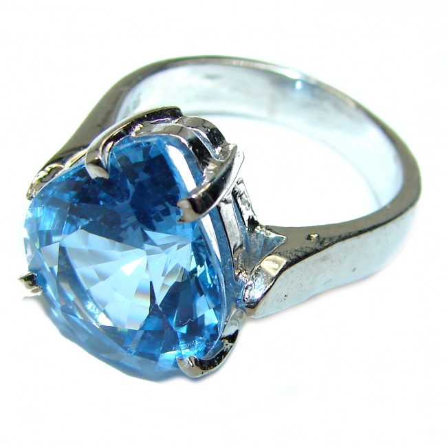 19.5 carat Swiss Blue Topaz .925 Sterling Silver handmade Ring size 6 1/2