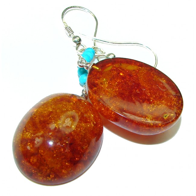 Baltic Polish Amber Turquoise .925 Sterling Silver Earrings