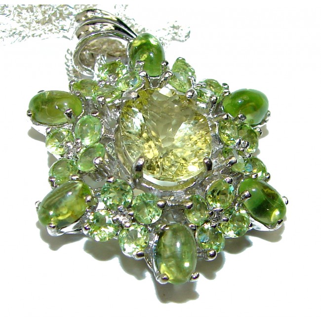One of the kind Green Topaz Peridot .925 Sterling Silver handmade necklace