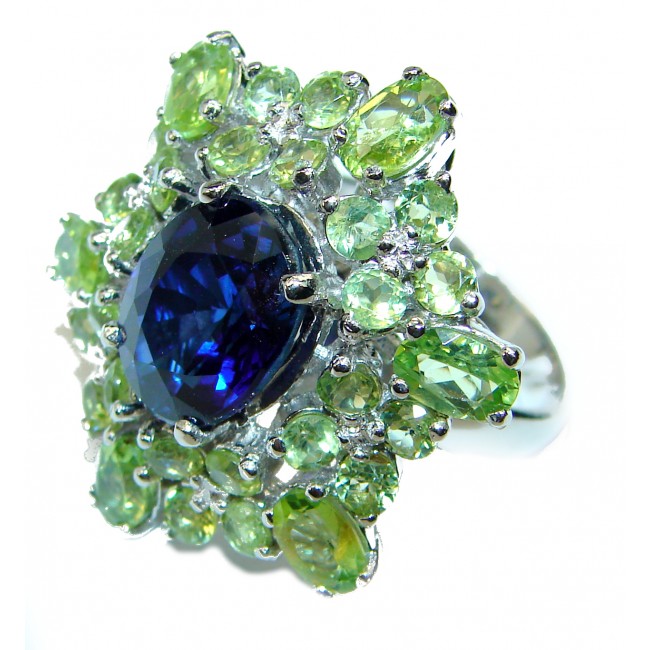 Elizabeth London Blue Topaz Peridot .925 Sterling Silver handmade ring size 6 1/4