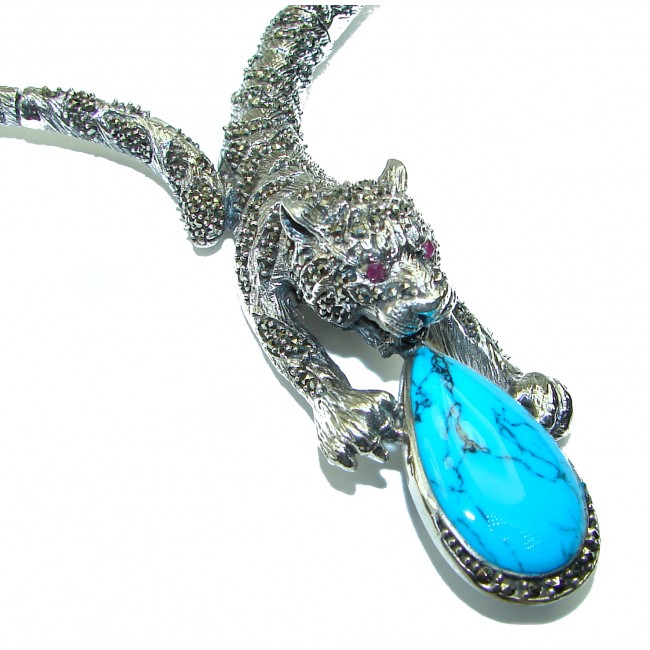 La panthere Turquoise .925 Sterling Silver handcrafted SPECTACULAR necklace