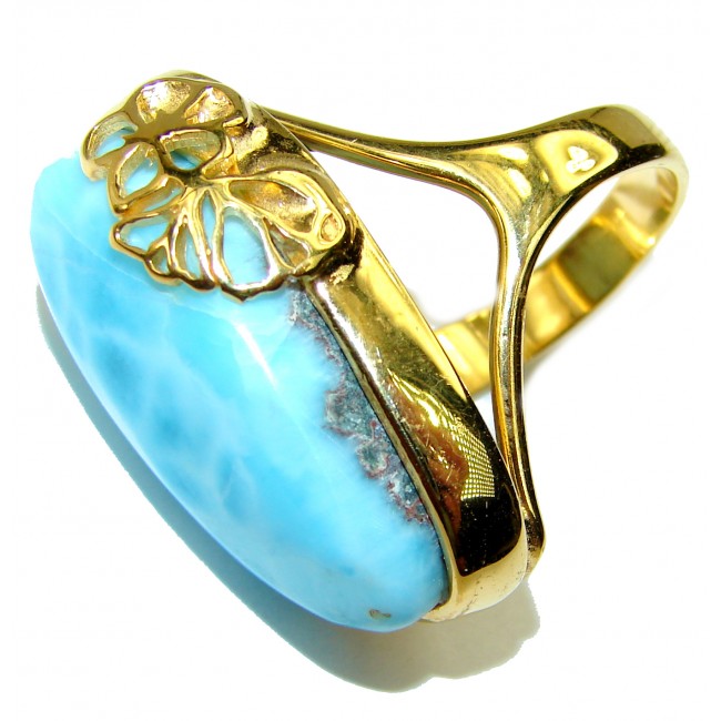 Precious Blue Larimar 18K Gold over .925 Sterling Silver handmade ring size 7 1/4