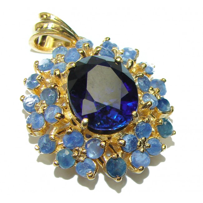 Pure Perfection London Blue Topaz Sapphire 14K Gold over .925 Sterling Silver handmade Pendant