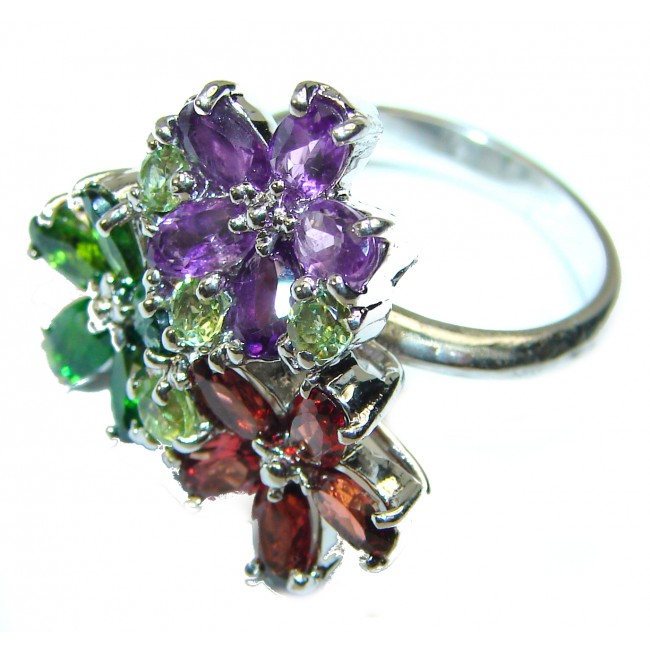 Spectacular 15.5 carat multigems .925 Sterling Silver Handcrafted Ring size 6