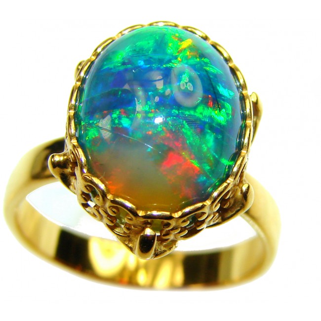 A Milky Way Genuine 15.9 carat Black Opal 18K White Gold over .925 Sterling Silver handmade Ring size 9