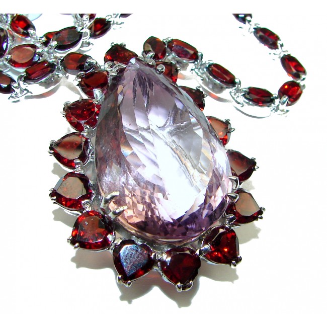 Exquisite Beauty authentic Amethyst Garnet .925 Sterling Silver handcrafted necklace